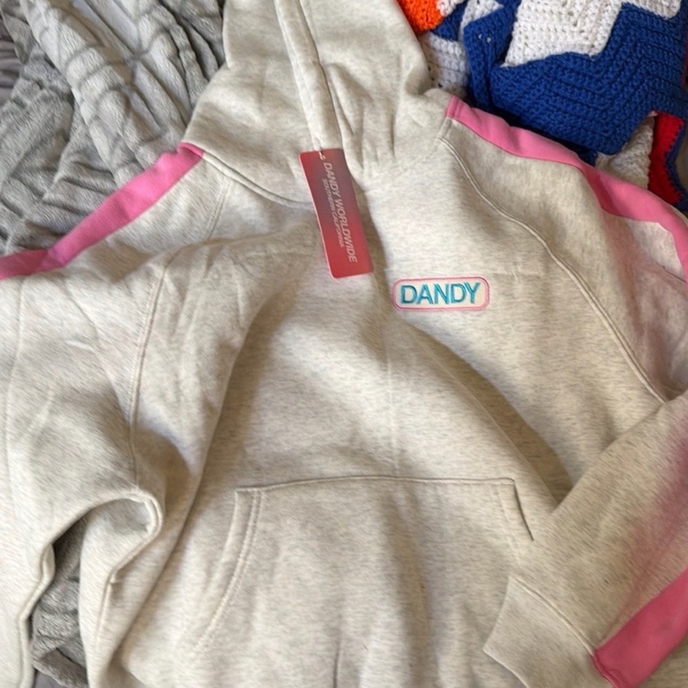 Dandy Logo Hoodie in Light Heather with Pink Accents